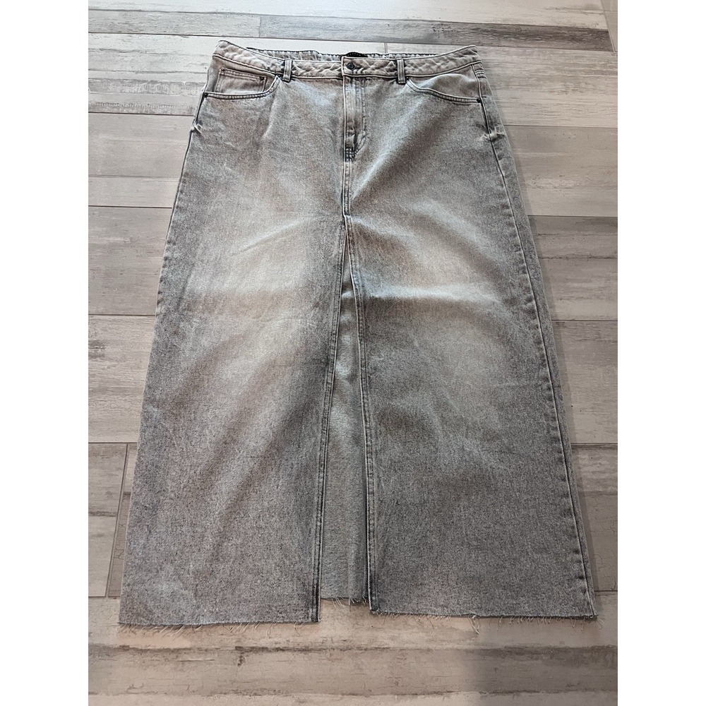 ASOS‎ Design Denim Gray Maxi Skirt (16) NWT High Slit-Raw Hem-Grunge Utility Y2K